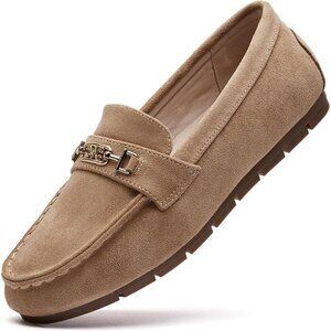 Women Beige Suede Accent Buckle Leisure Slip On Casual Work Walking Flats Shoes
